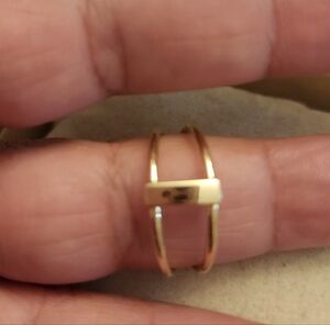 14KT Solid Yellow Gold Double Band Bar Ring